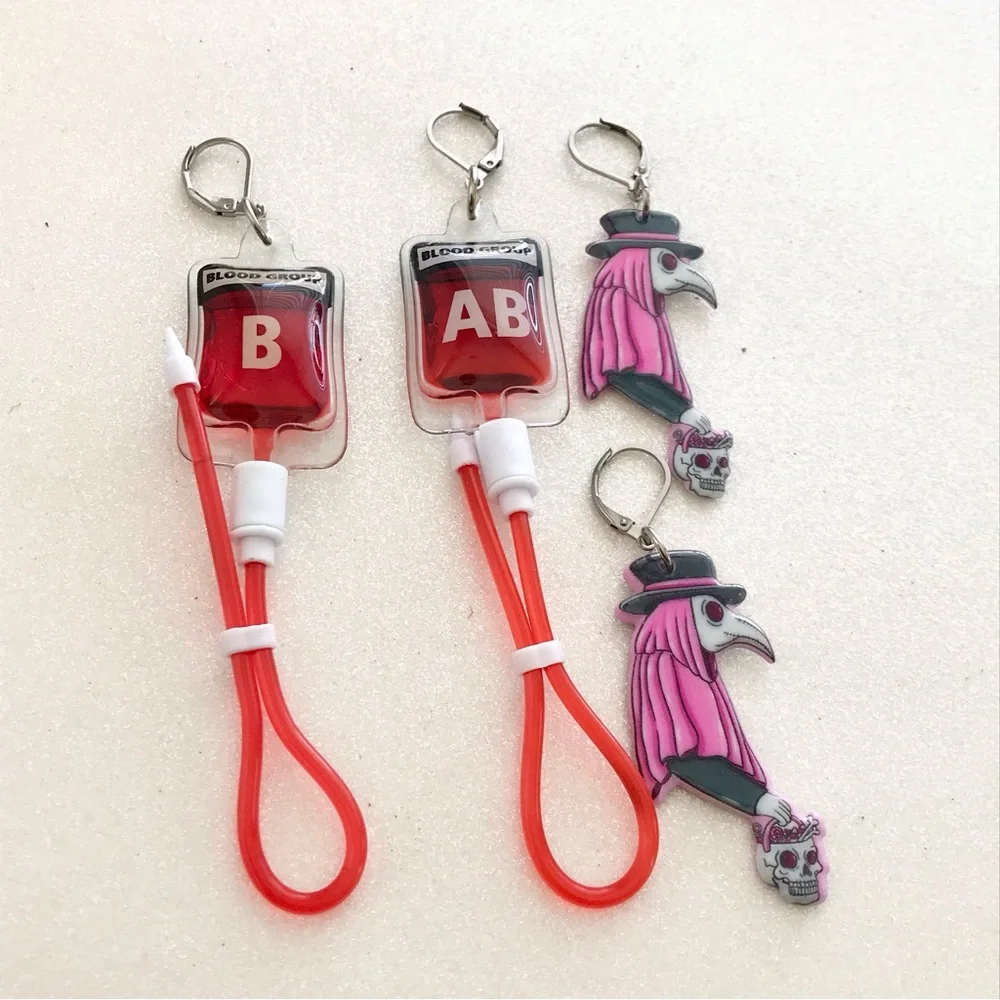 🆕 Blood Bag Type B and AB with The Plague Earrings - Picture 2 of 4